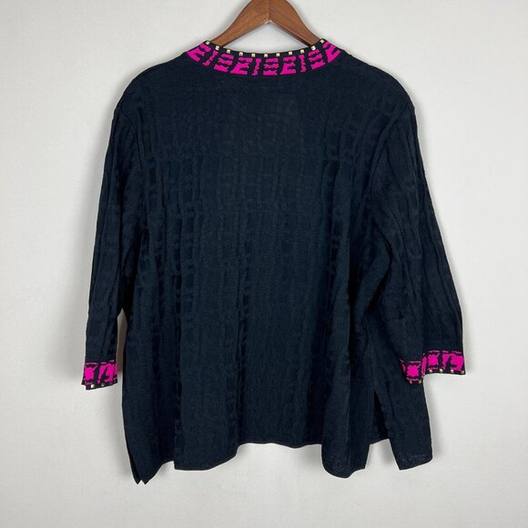 Ming Wang Cardigan Jacket Women 2X Black Pink Open Front Knit 3/4 Sleeve Studded - Picture 7 of 12